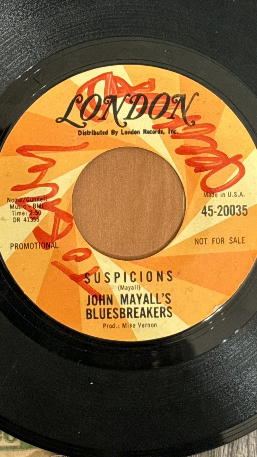 John Mayall Rare Signed 45 Record, image 2
