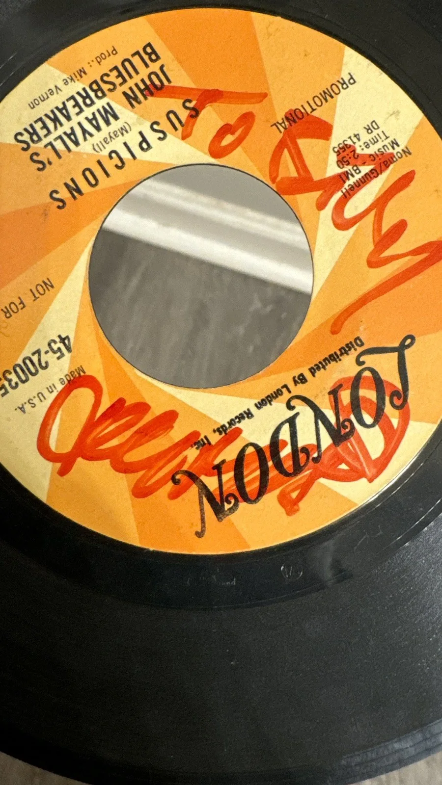 John Mayall Rare Signed 45 Record, image 4
