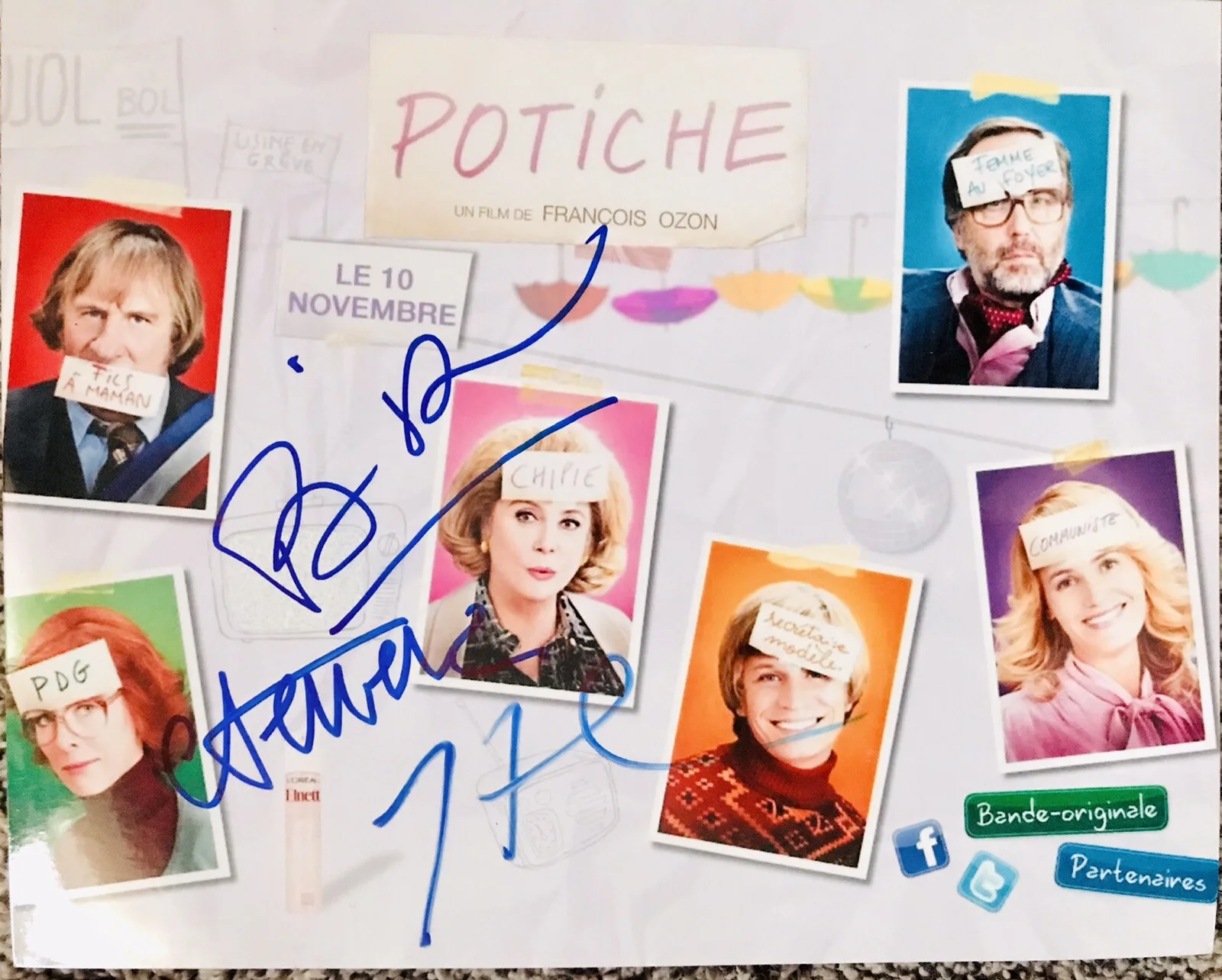Catherine Deneuve, Francois Ozon — Catherine Deneuve, Judith Godreche & Francois Ozon signed Potiche 8x10 photo