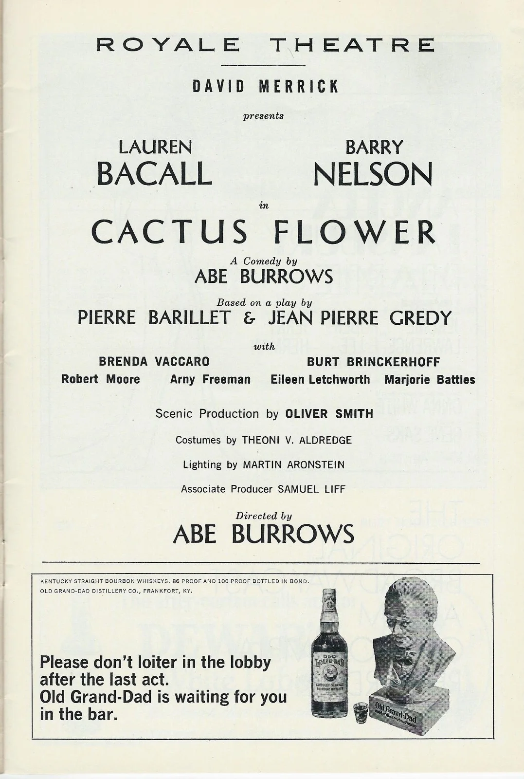 Lauren Bacall — Lauren Bacall signed Cactus Flower Playbill 1966 - Rare - Mint, image 3