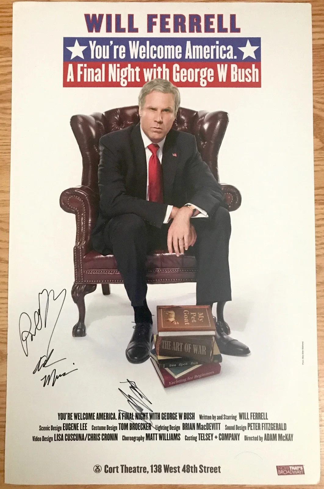 Will Ferrell — Will Ferrell & cast signed You're Welcome 14x22 Broadway Poster Window Card Bush
