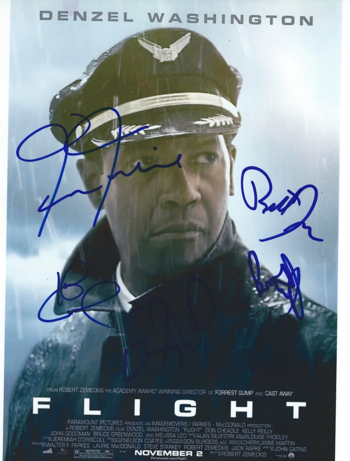 Robert Zemeckis — Robert Zemeckis, Bruce Greenwood, Brian Geraghty & Cast signed Flight 8X10 photo
