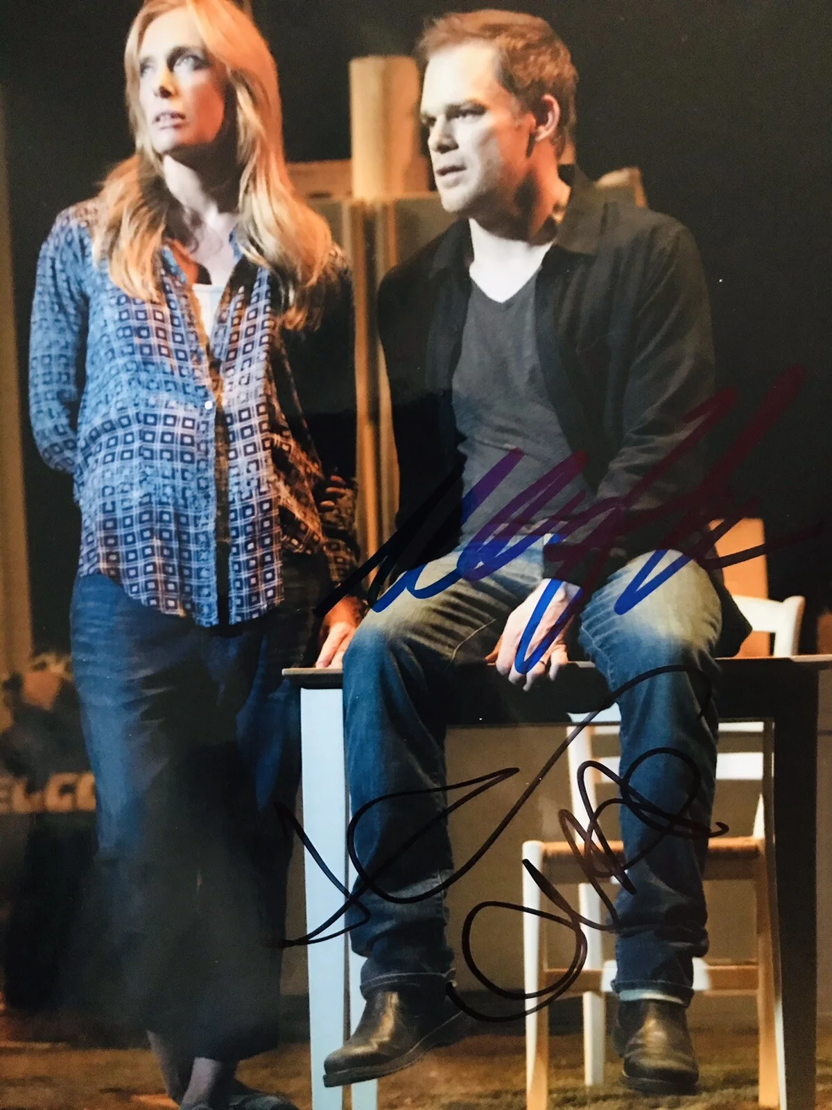 Michael C Hall & Toni Collette — Michael C Hall & Toni Collette signed Realistic Joneses 8x10 photo Broadway.