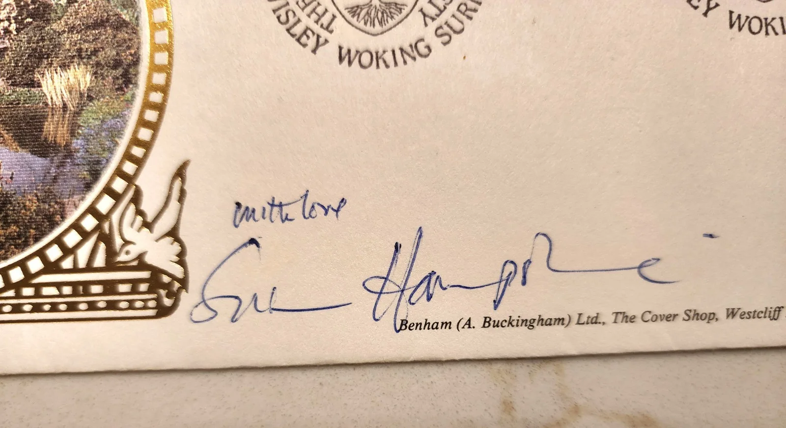 1987 The Royal Horticultural Envelope Autographed By Susan Hampshire With Love, image 2