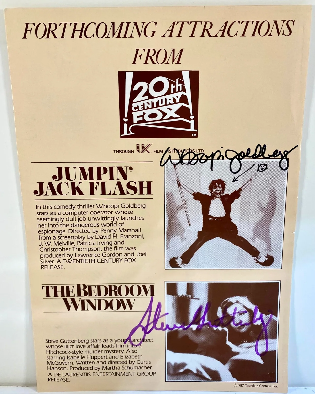 Cast — 1986 20th Century Fox Upcoming Attractions Signed By 18 Bob Dylan Nicolas Cage, image 3