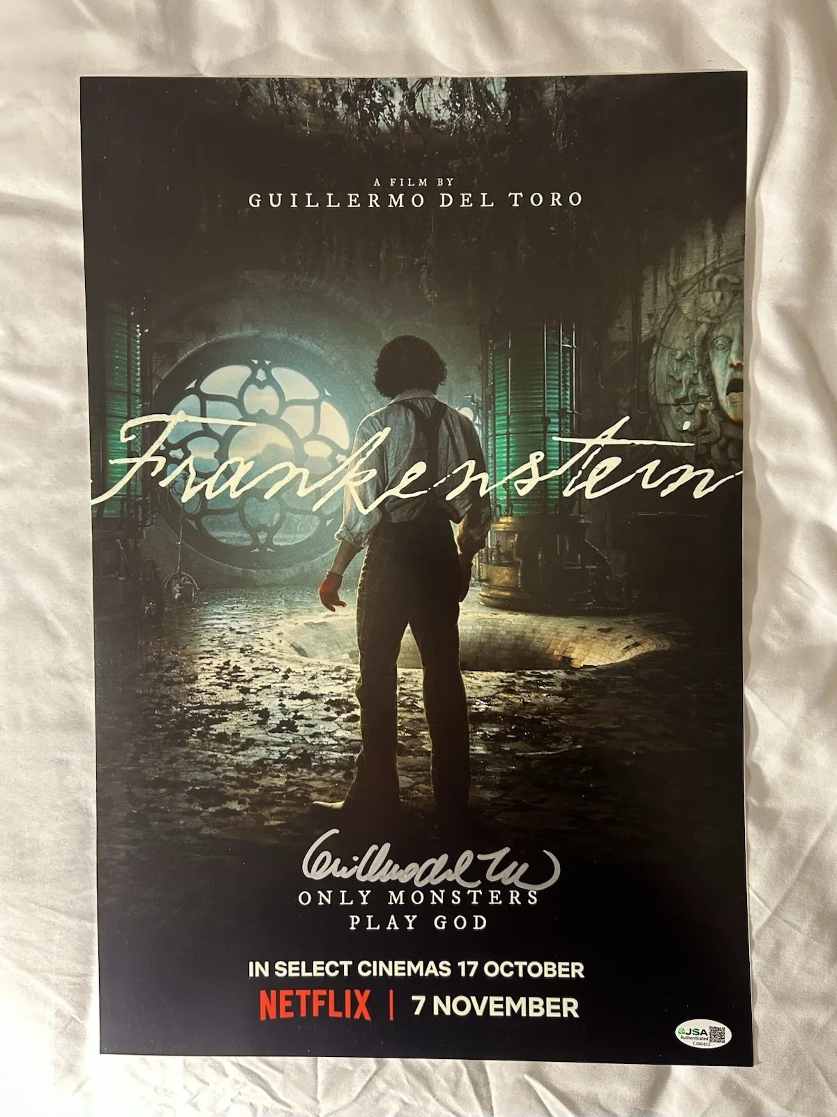 Guillermo Del Toro — Guillermo Del Toro Signed 12x18 Frankenstein Poster Autographed JSA COA, image 2