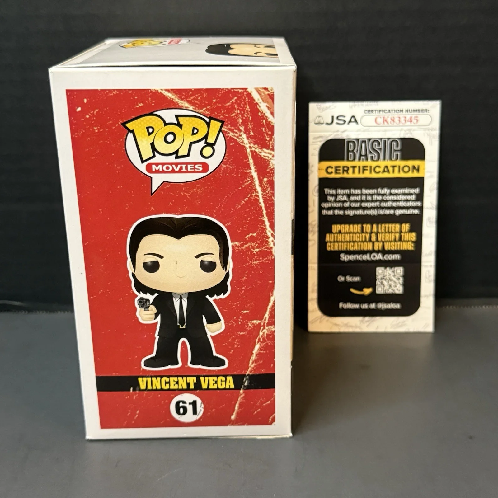 John Travolta — John Travolta Signed Funko Pop Vincent Vega Autographed Pulp Fiction JSA COA, изображение 5