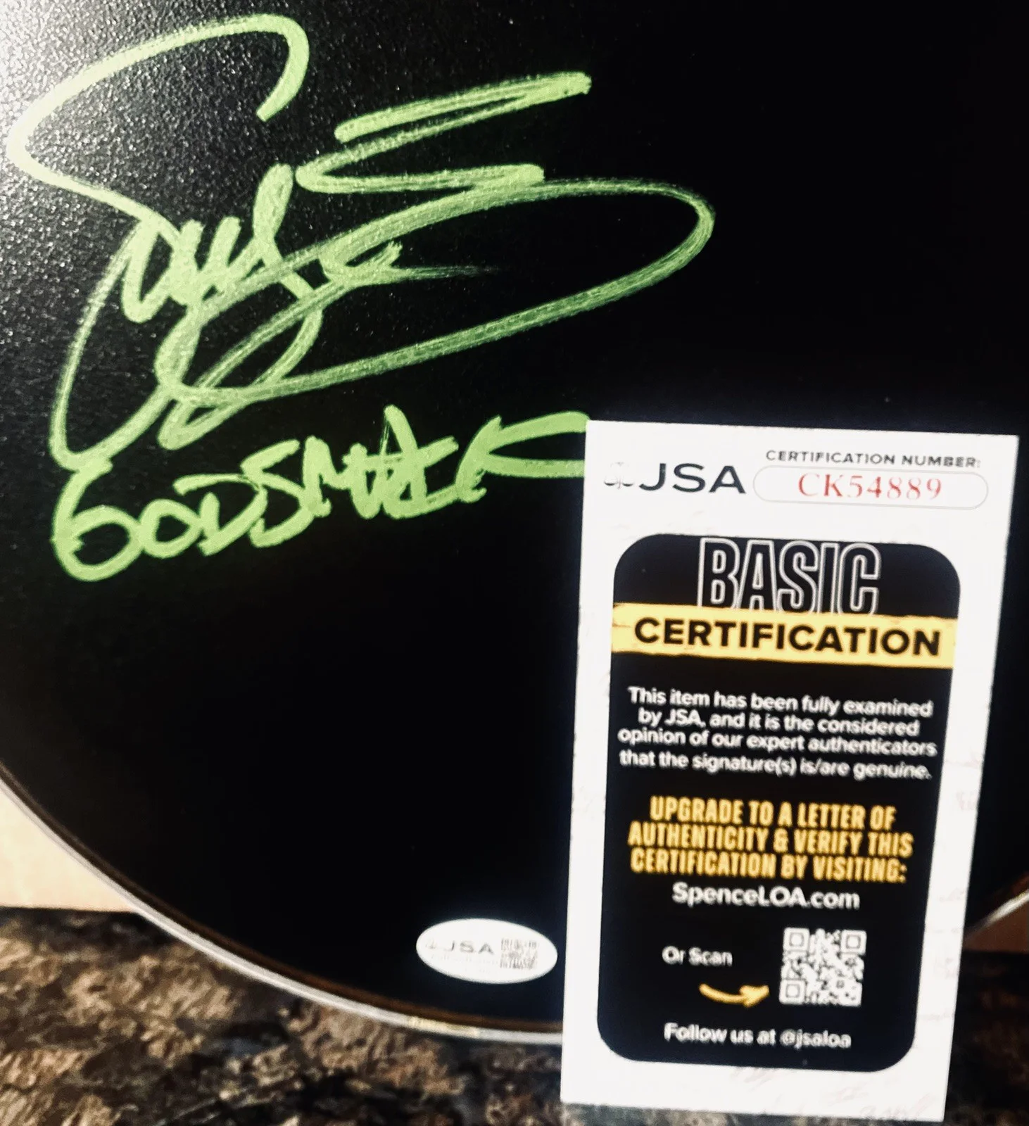 Sully Erna Signed Black Drumhead Authenticated Inscribed Godsmack JSA COA Spence, image 2
