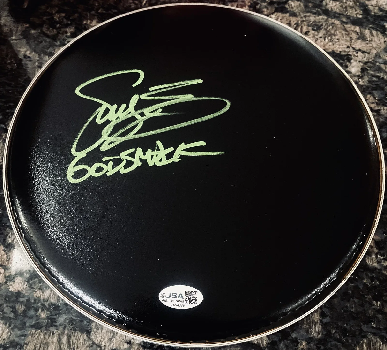 Sully Erna Signed Black Drumhead Authenticated Inscribed Godsmack JSA COA Spence, image 3