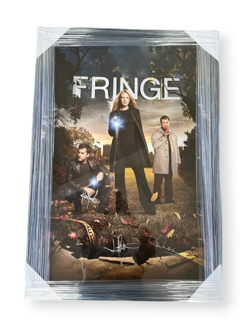 ohn Noble, J.J. Abrams, Joshua Jackson — Fringe Signed Cast 28x40 Poster John Noble J.J. Abrams +1 Framed JSA AL29742