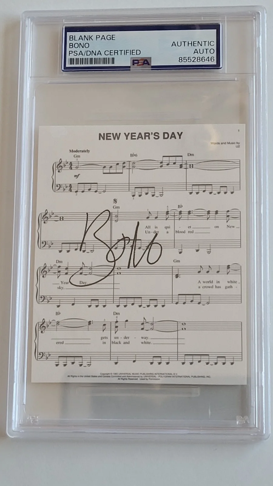 Bono — BONO U2 SIGNED AUTOGRAPH New Year's Day Mini SHEET MUSIC PSA /DNA Certified