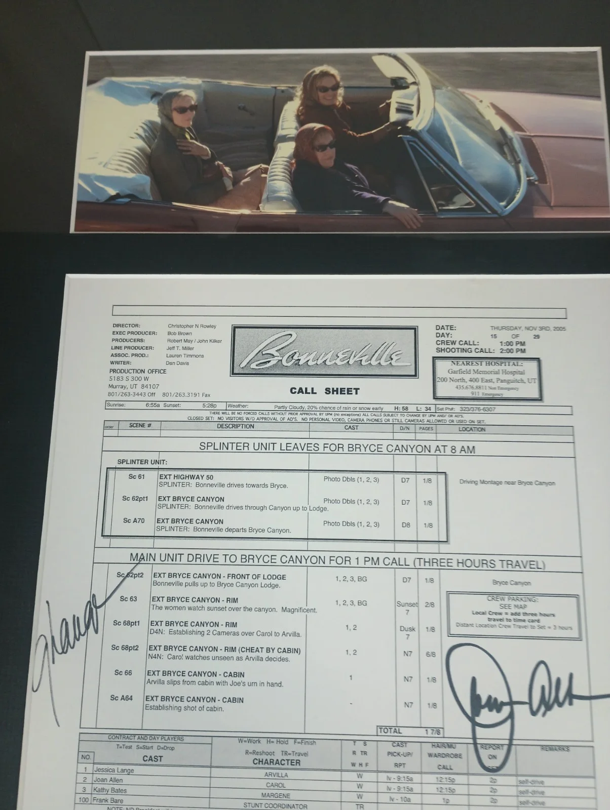 Kathy Bates — Authentic Hand Signed Bonneville Call Sheet 12x24 in (Kathy Bates & More!), image 3