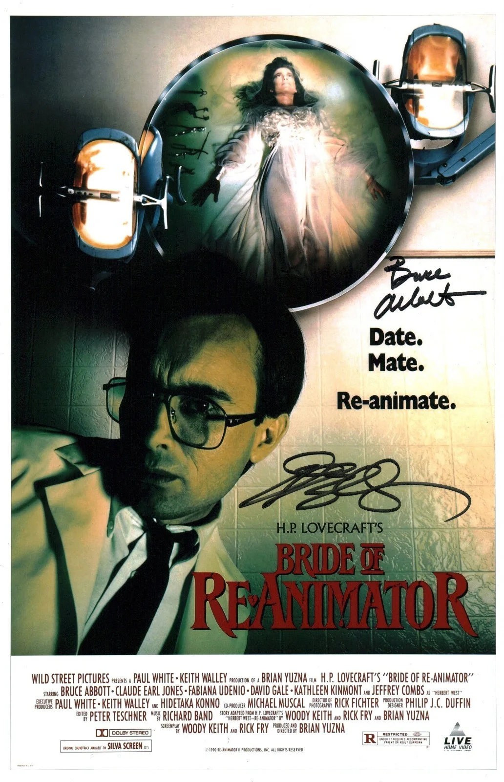 JEFFREY COMBS; BRUCE ABBOTT — Bride of Re-Animator 11x17 Signed Combs, Abbott Photo Poster JSA Certified Auto