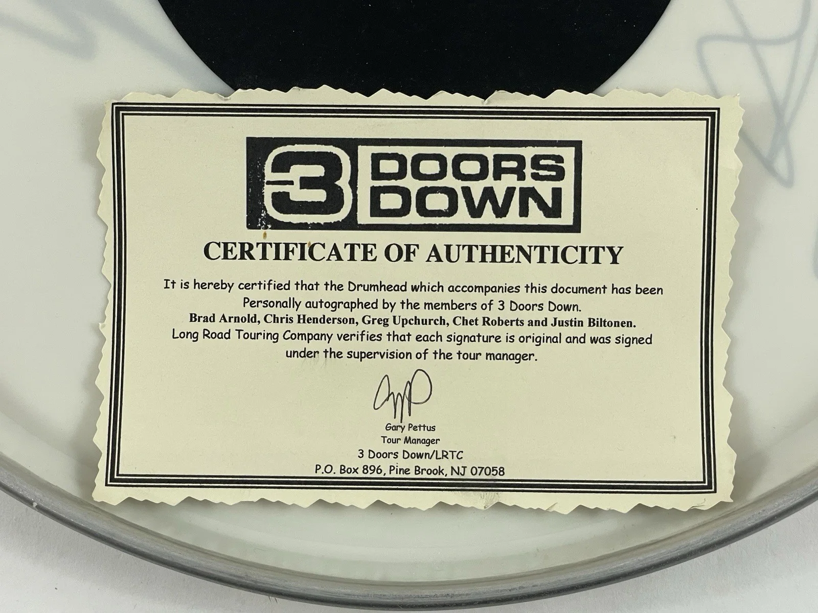 3 Doors Down Rare Band Signed Autographed 14” Drumhead Brad Arnold COA Certified, image 2