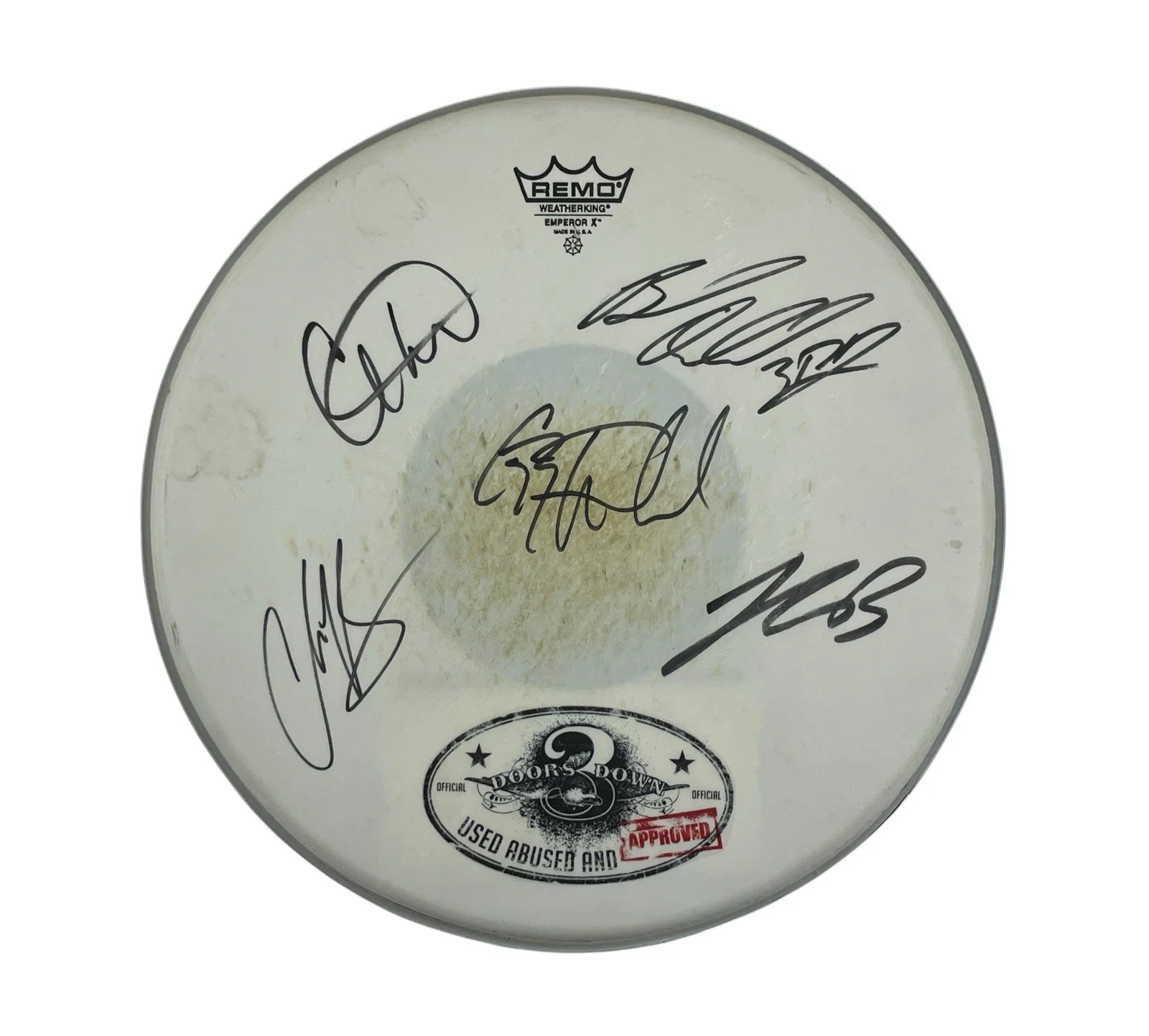3 Doors Down Rare Band Signed Autographed 14” Drumhead Brad Arnold COA Certified, image 3