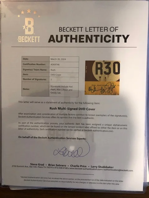 RUSH SIGNED PROGRAM (3 SIGS) LOA BECKETT, image 3