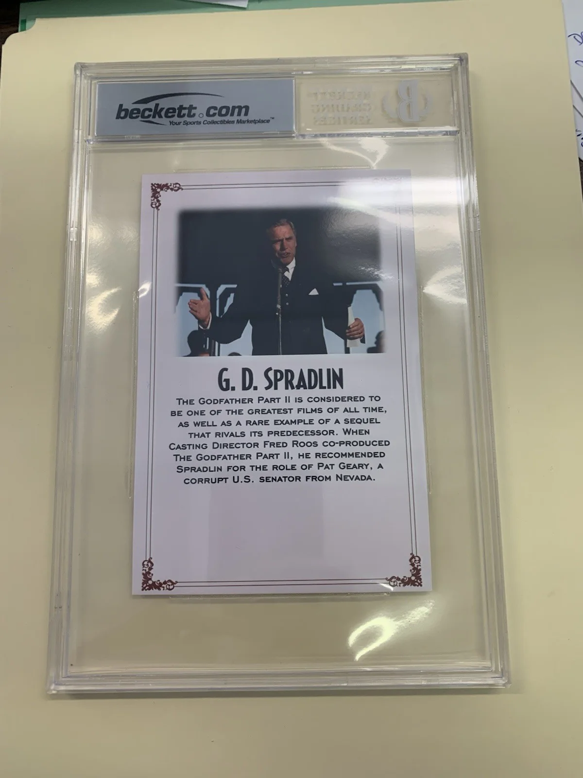 G. D. Spradlin Autograph Beckett 6x9 Slab Custom 4x6 Card Cut RARE Godfather, изображение 2