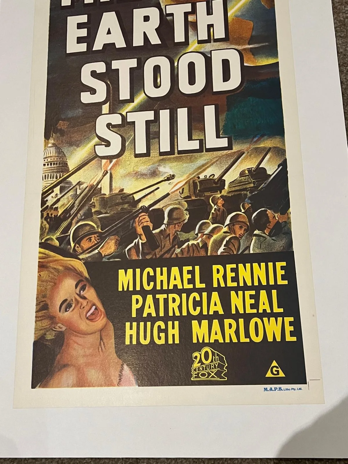 THE DAY THE EARTH STOOD STILL R1970'S ORIG AUSTRALIAN DAYBILL MOVIE POSTER LINEN, изображение 3