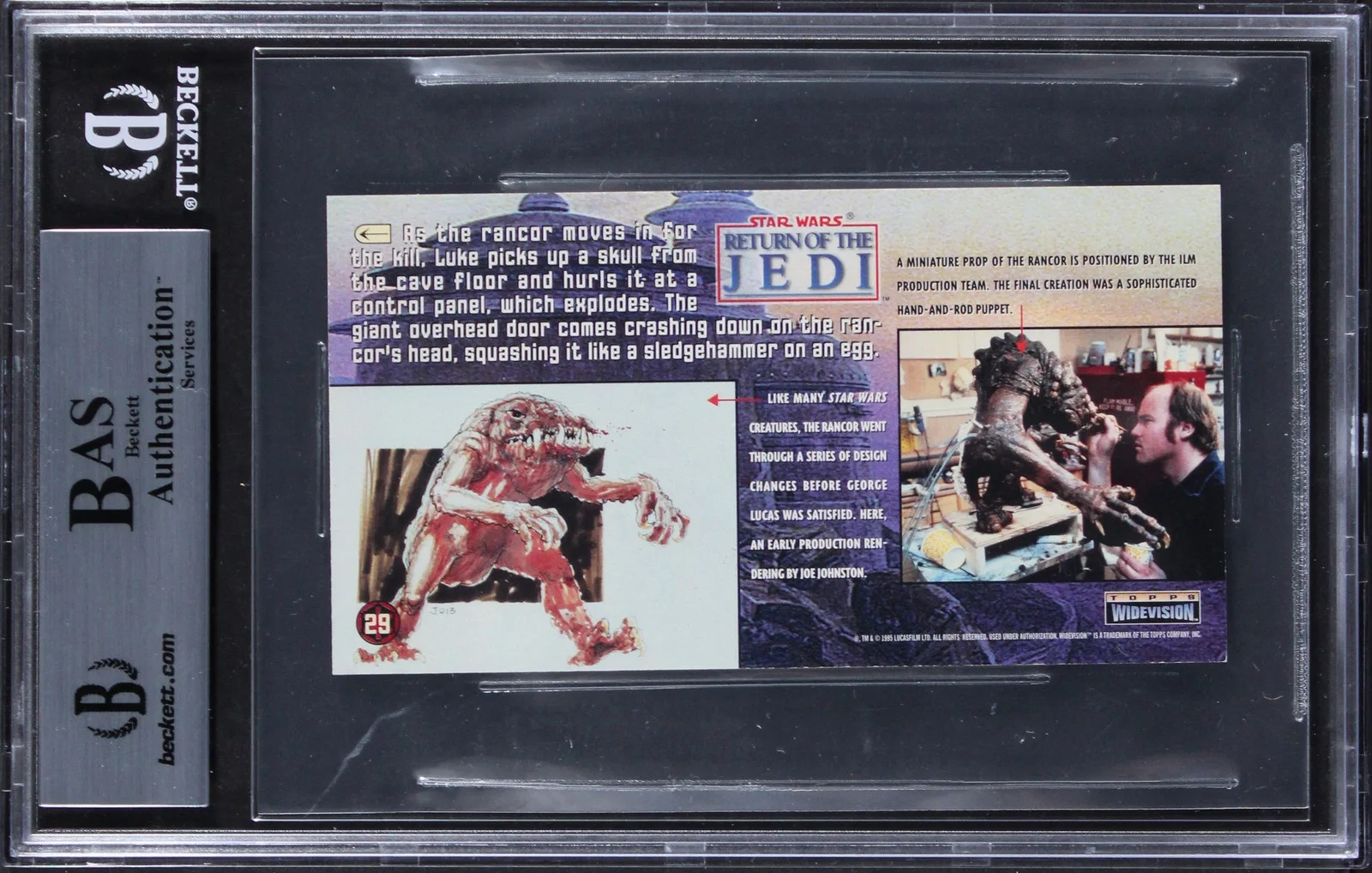 Dennis Muren, Kim Marks — (2) Muren & Marks Signed 1996 Star Wars ROTJ Widevision #29 Card BAS Slabbed, изображение 2