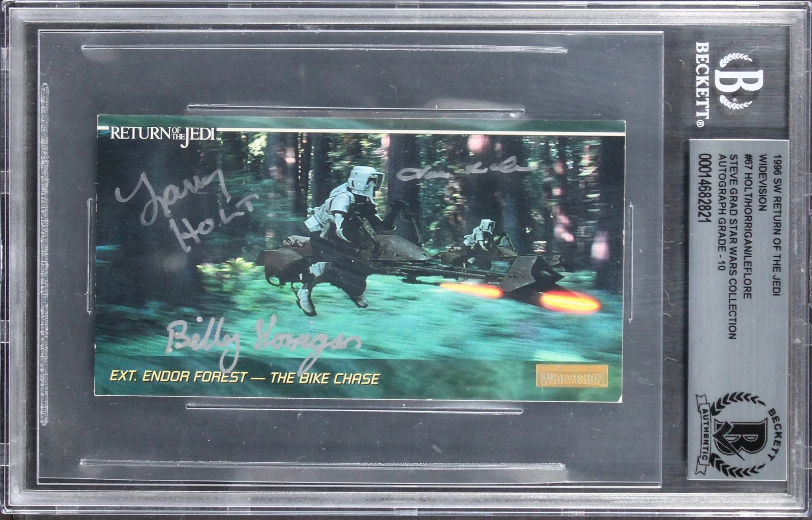 Larry Holt, Billy Horrigan & Julius LeFlore — (3) Holt +2 Signed 1996 Star Wars ROTJ Widevision #67 Card Auto 10! BAS Slabbed