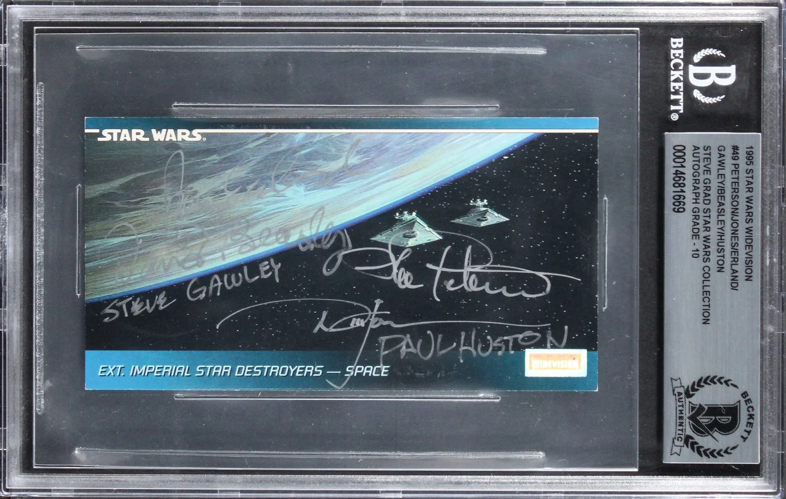 Lorne Peterson, Jonathan Erland, Steve Gawley, David Beasley, Pau — (6) Peterson +5 Signed 1995 Star Wars Widevision #49 Card Auto 10! BAS Slabbed