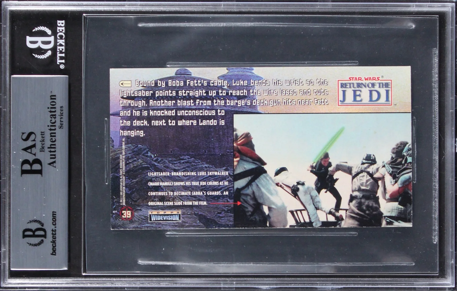 Larry Holt, Billy Horrigan, Julius LeFlore — (3) Holt, Horrigan +1 Signed 1996 Star Wars ROTJ Widevision #39 Card BAS Slabbed, изображение 2