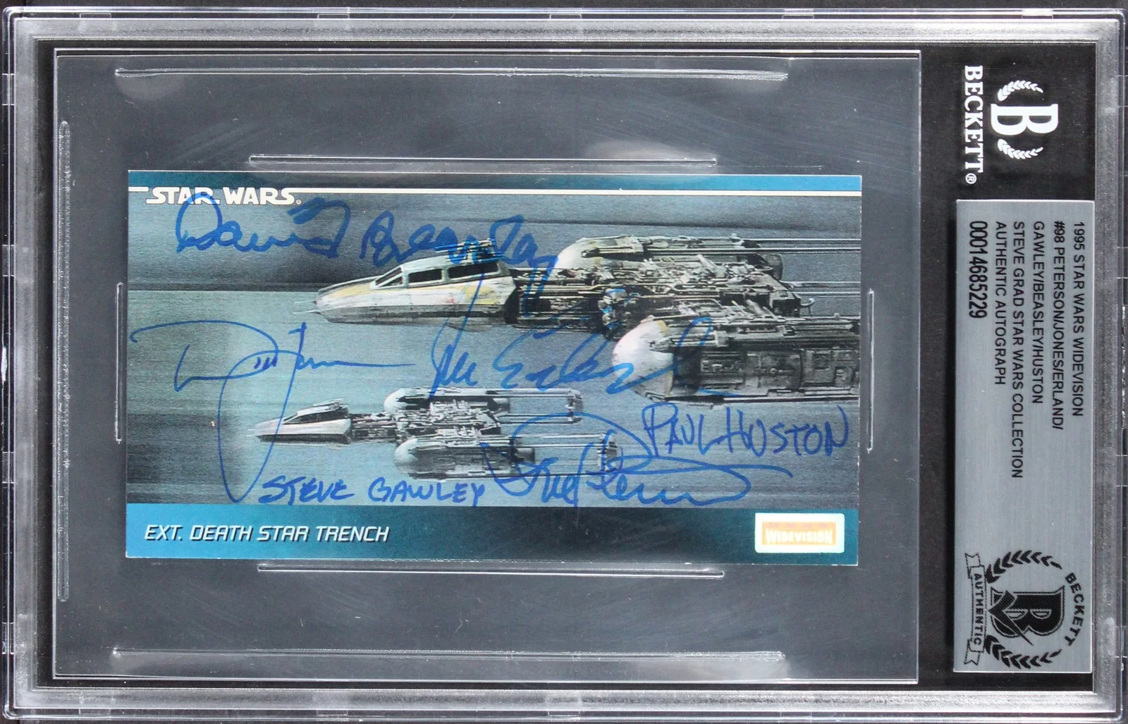 Lorne Peterson, Jonathan Erland, Steve Gawley, David Beasley, Pau — (6) Peterson +5 Authentic Signed 1995 Star Wars Widevision #98 Card BAS Slabbed