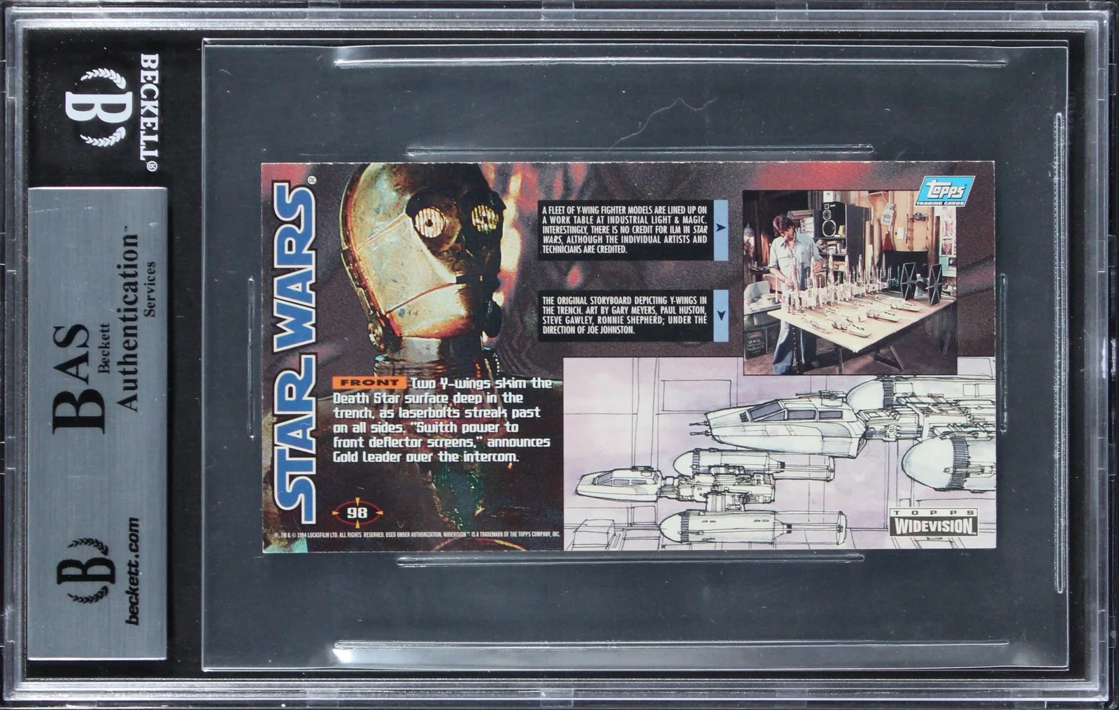Lorne Peterson, Jonathan Erland, Steve Gawley, David Beasley, Pau — (6) Peterson +5 Authentic Signed 1995 Star Wars Widevision #98 Card BAS Slabbed, image 2