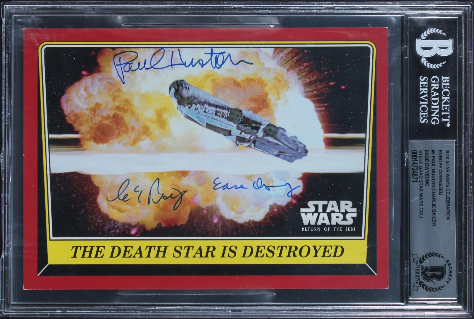 Paul Huston, Charlie Bailey & Ease Owyeung — (3) Huston +3 Signed 2016 Star Wars Celebration Europe OVS #9 Card BAS Slabbed