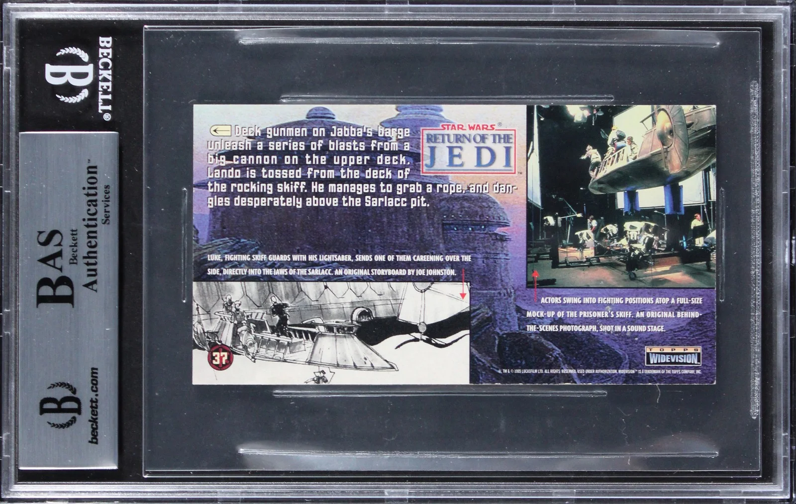 Billy Horrigan, Larry Holt, Julius LeFlore — (3) Horrigan, Holt +1 Signed 1996 Star Wars ROTJ Widevision #37 Card BAS Slabbed, изображение 2