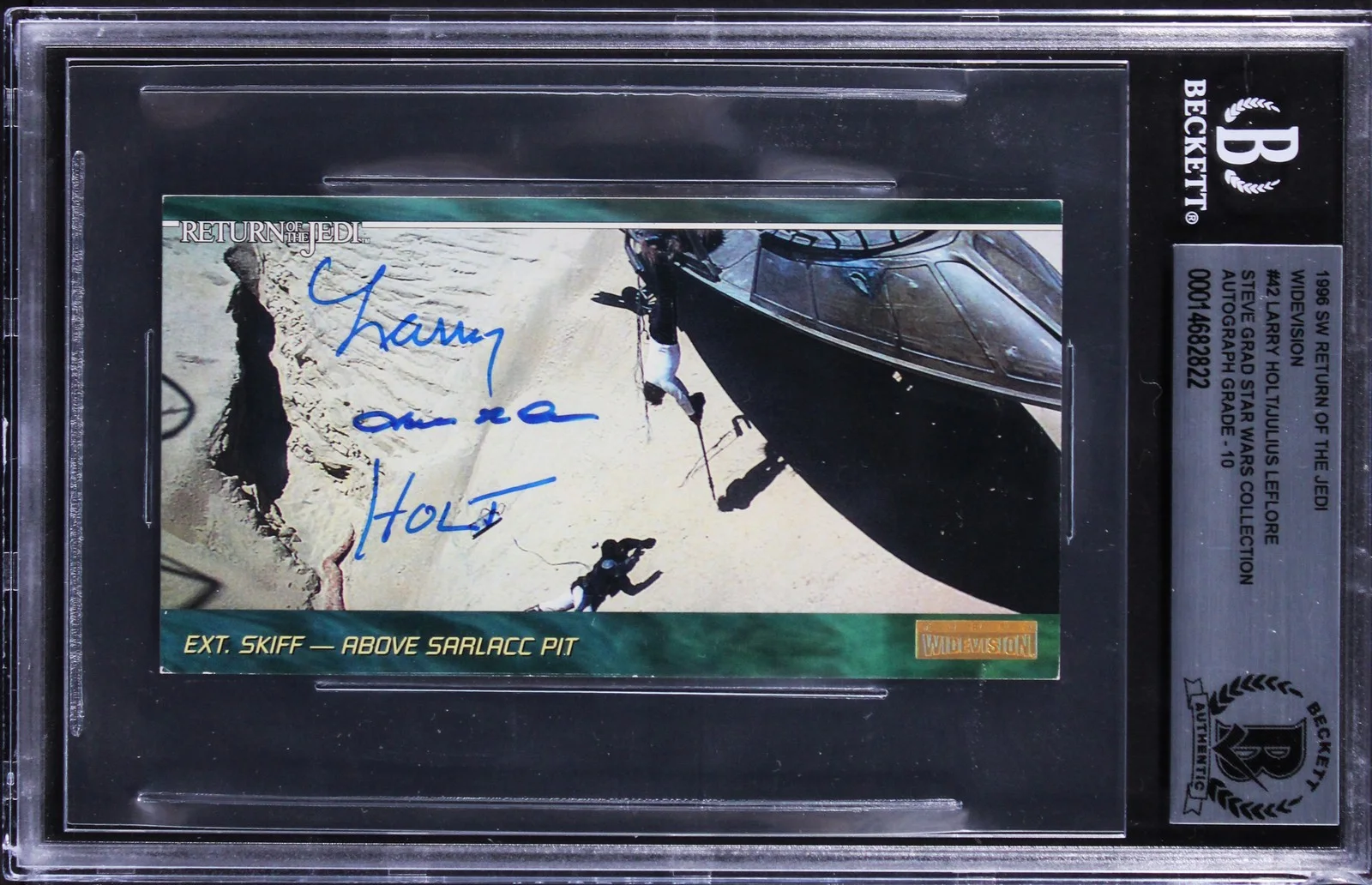 Larry Holt & Julius LeFlore — (2) Holt +1 Signed 1996 Star Wars ROTJ Widevision #42 Card Auto 10! BAS Slabbed