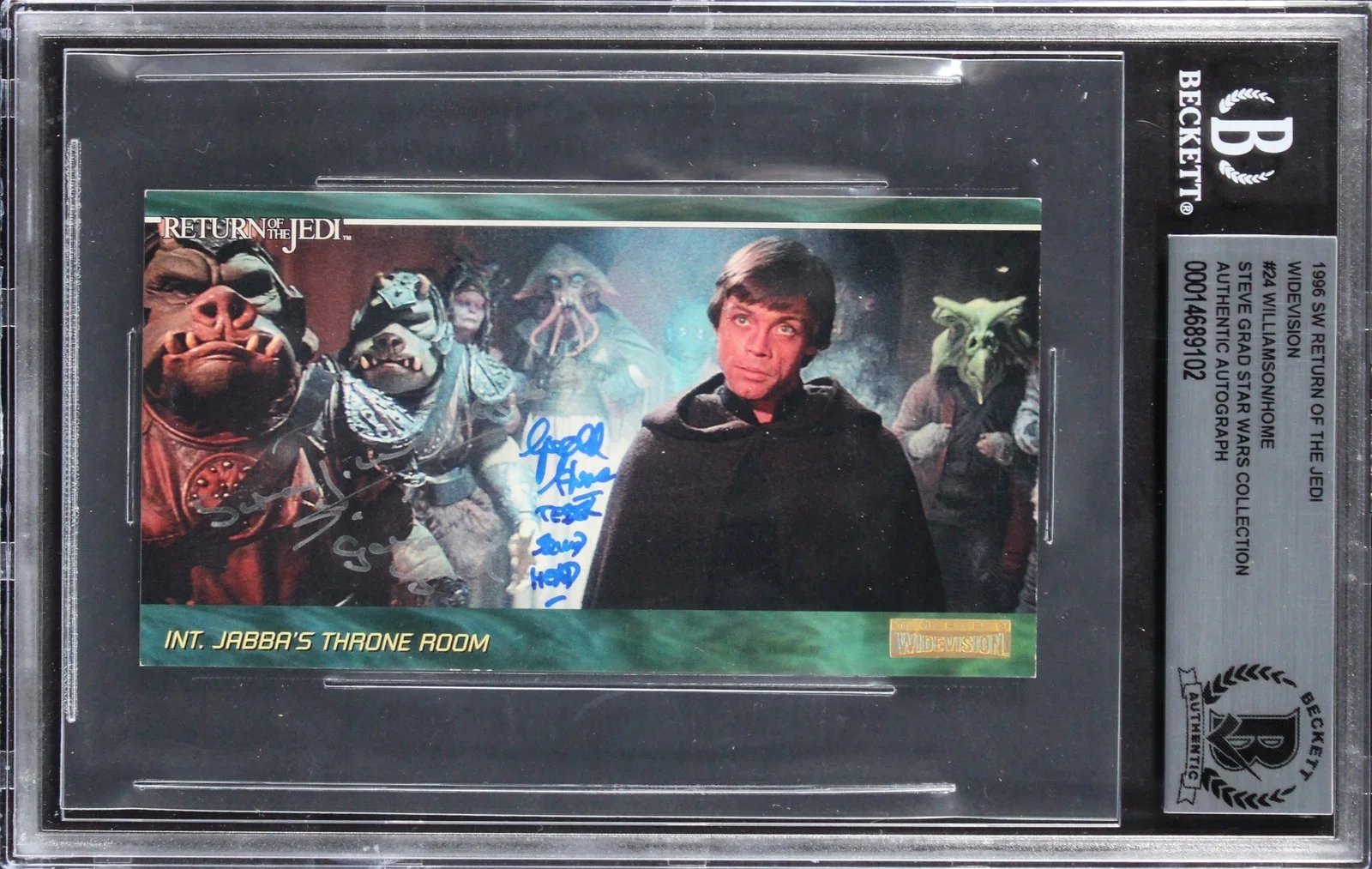 Simon J. Williamson & Gerald Home — (2) Williamson & Home "2x Insc" Signed 1996 Star Wars ROTJ #24 Card BAS Slabbed