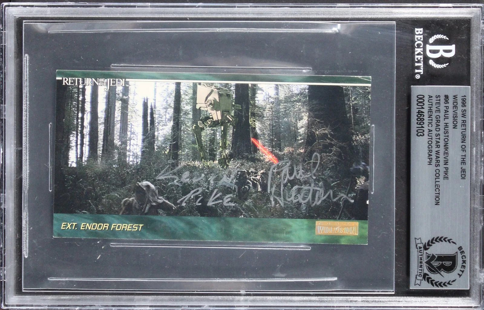 Paul Huston & Kevin Pike — (2) Huston & Pike Signed 1996 Star Wars ROTJ Widevision #99 Card BAS Slabbed