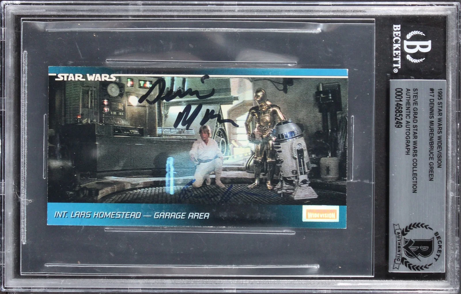 Dennis Muren & Bruce Green — Dennis Muren & Bruce Green Signed 1995 Star Wars Widevision #17 Card BAS Slabbed