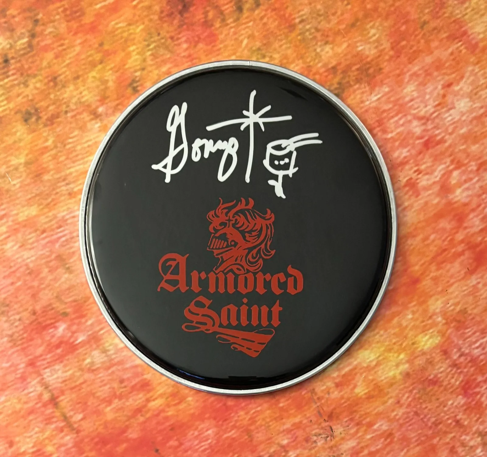 GFA Armored Saint Drummer * GONZO SANDOVAL * Signed 10" Drumhead PROOF COA, image 2
