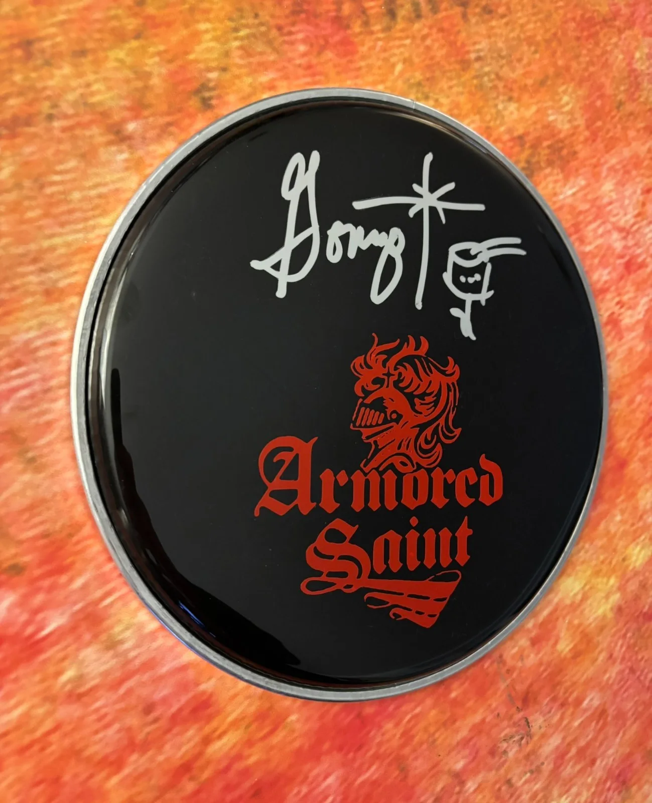 GFA Armored Saint Drummer * GONZO SANDOVAL * Signed 10" Drumhead PROOF COA, image 4