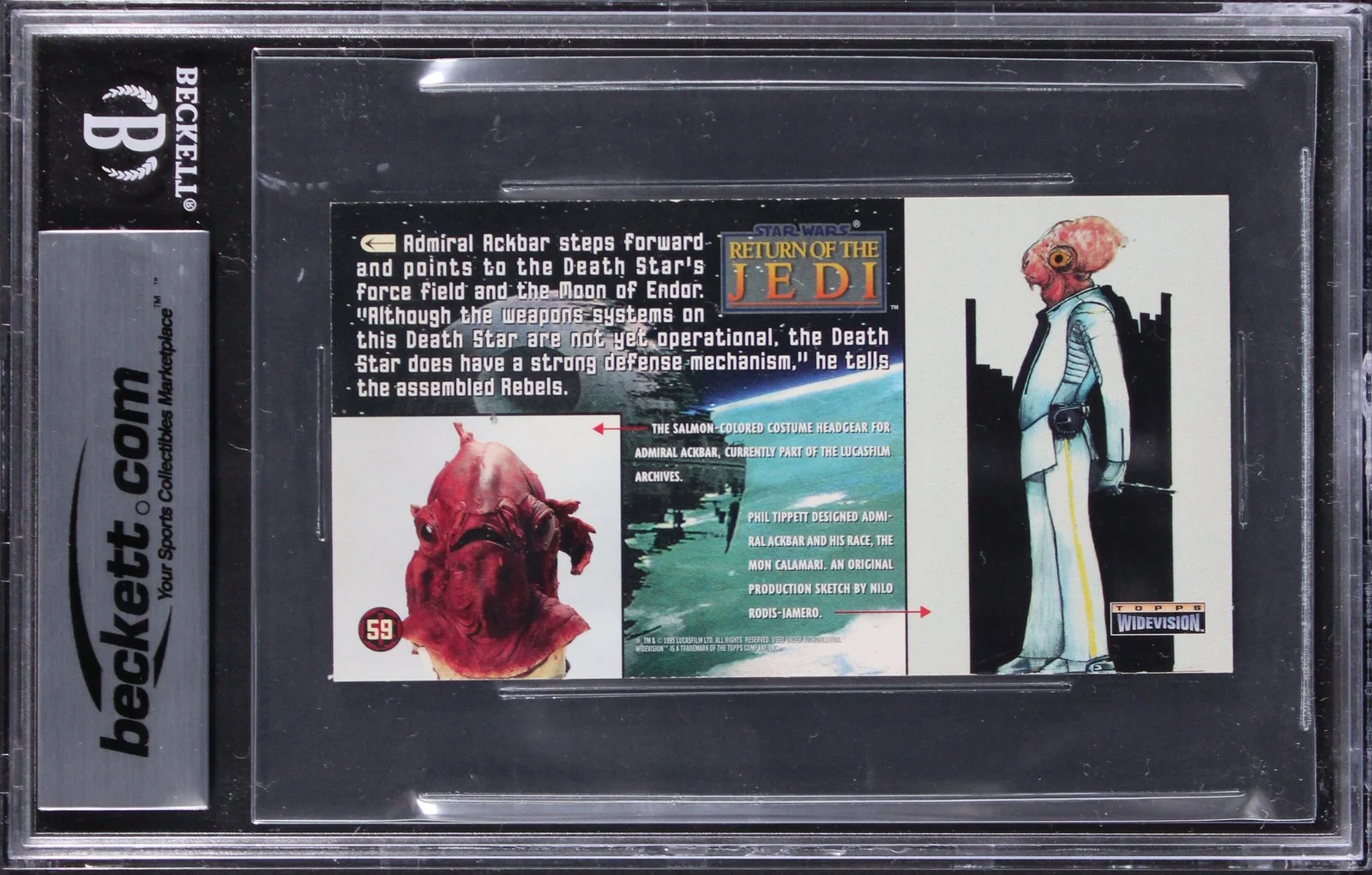 Phil Tippett, Jeanne Lauren, Eben Stromquist — (3) Tippett +2 Signed 1995 Star Wars ROTJ Widevision #59 Card Auto 10! BAS Slab, изображение 2