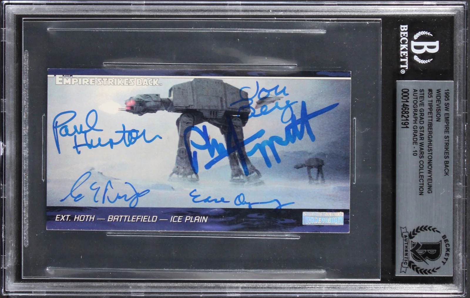 Phil Tippett, Jon Berg, Paul Huston & Ease Owyeung — (5) Tippett +4 Signed 1995 Star Wars ESB Widevision #35 Card Auto 10! BAS Slab