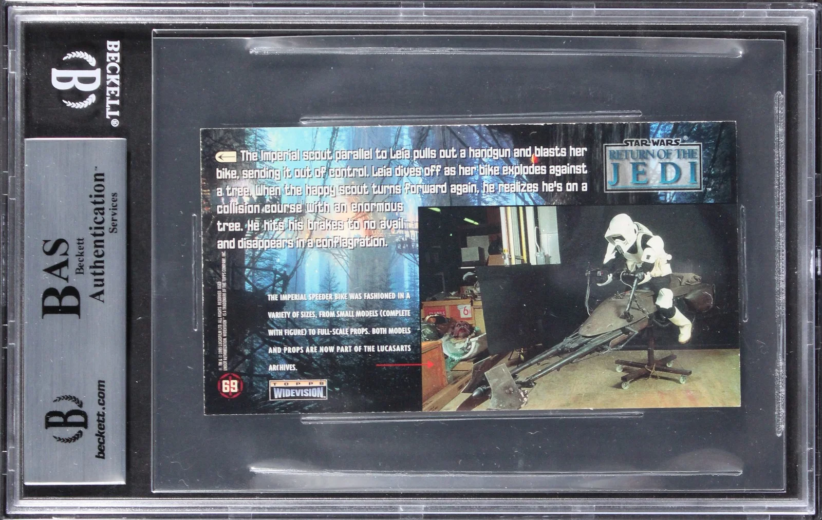 Dennis Muren, Michael J. McAlister — (2) Muren & McAlister Signed 1996 Star Wars ROTJ Widevision #69 Card BAS Slabbed, image 2
