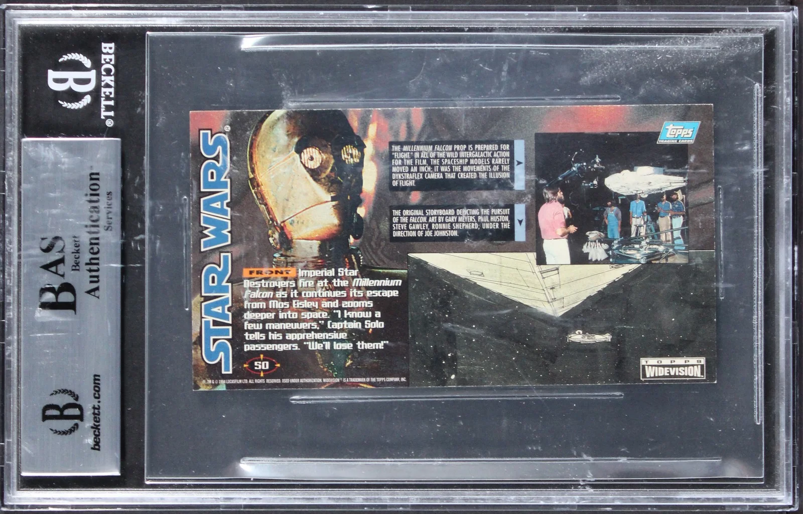 Lorne Peterson, Jonathan Erland, Steve Gawley, David Beasley, Pau — (6) Peterson, Beasley +4 Signed 1995 Star Wars Widevision #50 Card BAS Slabbed, изображение 2