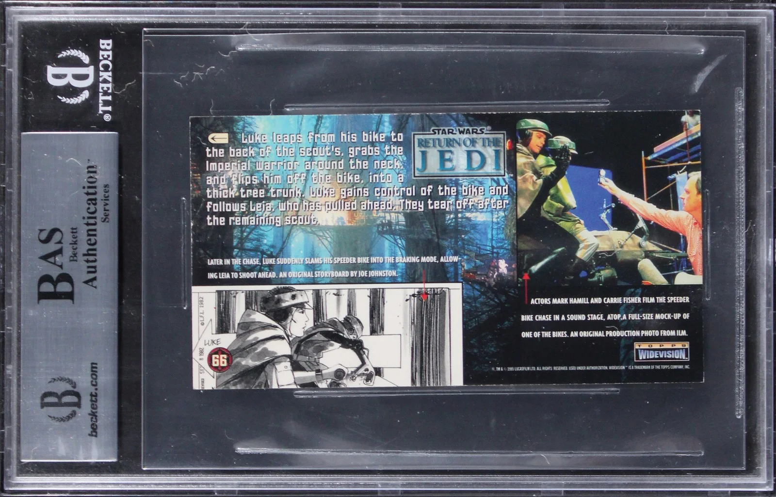 Dennis Muren, Michael J. McAlister — (2) Muren & McAlister Signed 1996 Star Wars ROTJ Widevision #66 Card BAS Slabbed, image 2