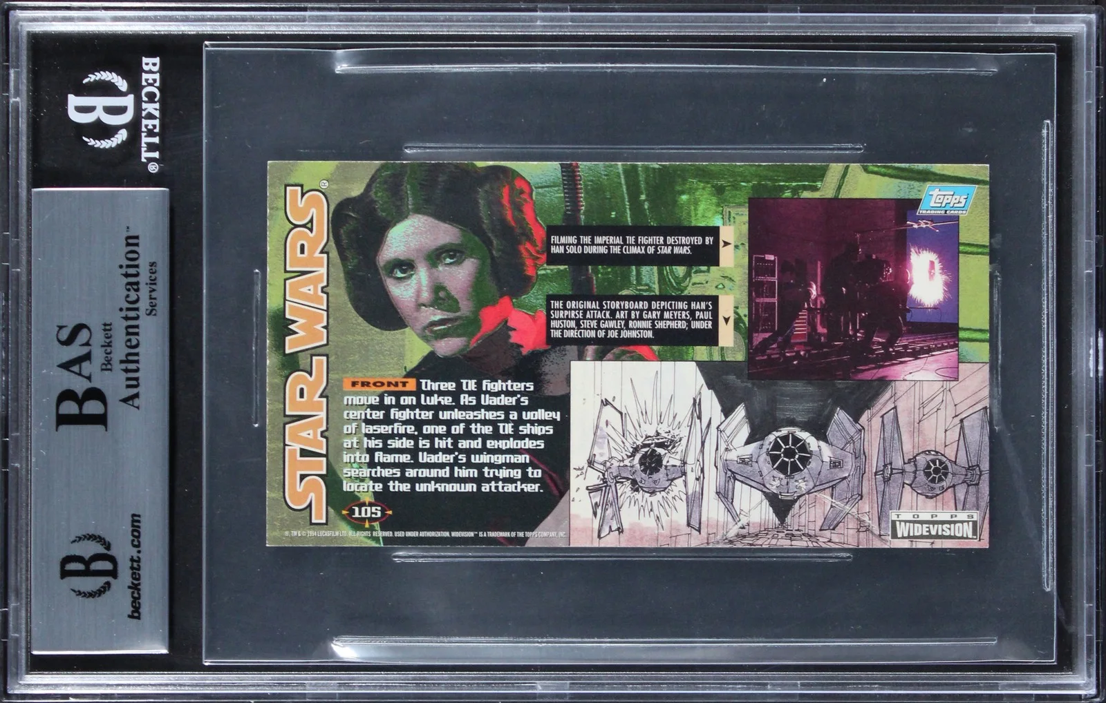 Lorne Peterson, Jonathan Erland, Steve Gawley, David Beasley, Pau — (6) Peterson, Erland +4 Signed 1995 Star Wars Widevision #105 Card BAS Slabbed, image 2