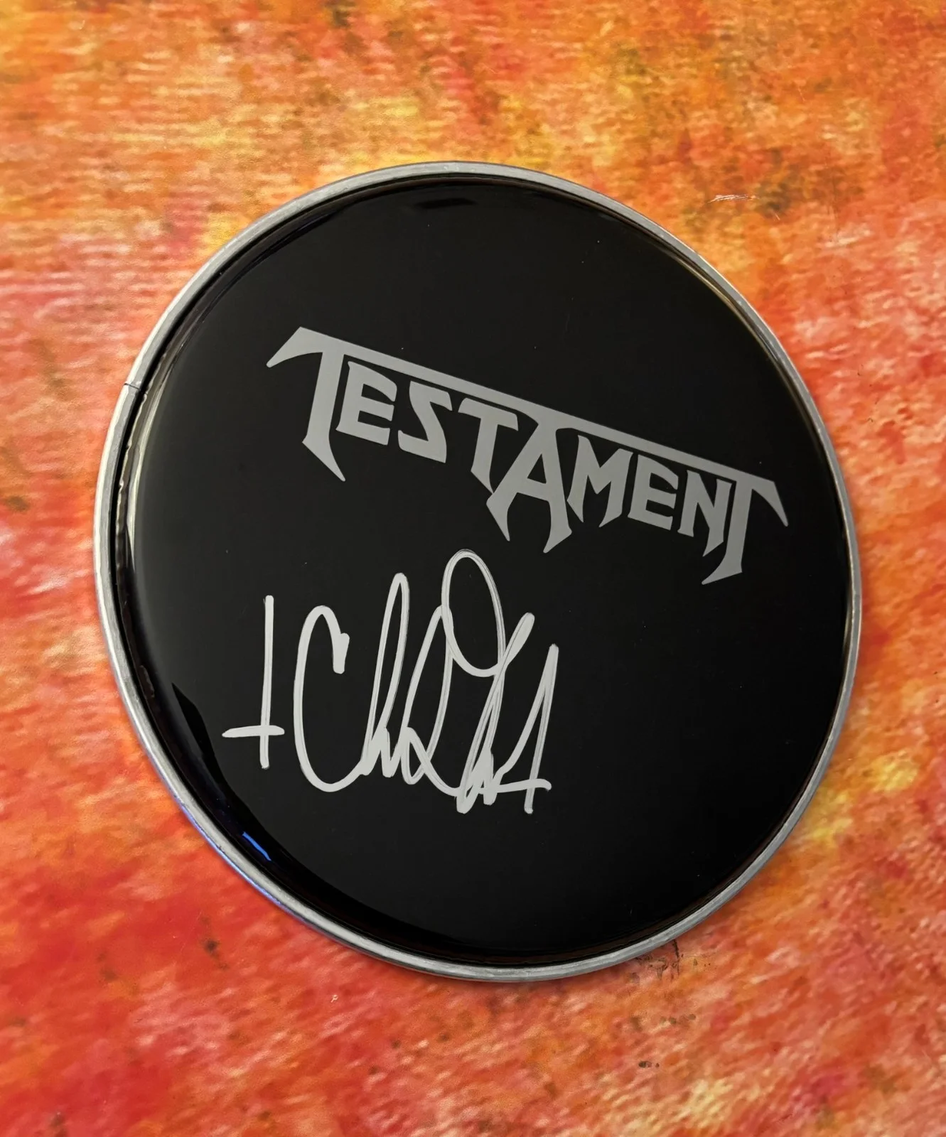 GFA Testament Band Drummer * CHRIS DOVAS * Signed 10" Drumhead PROOF COA, image 3