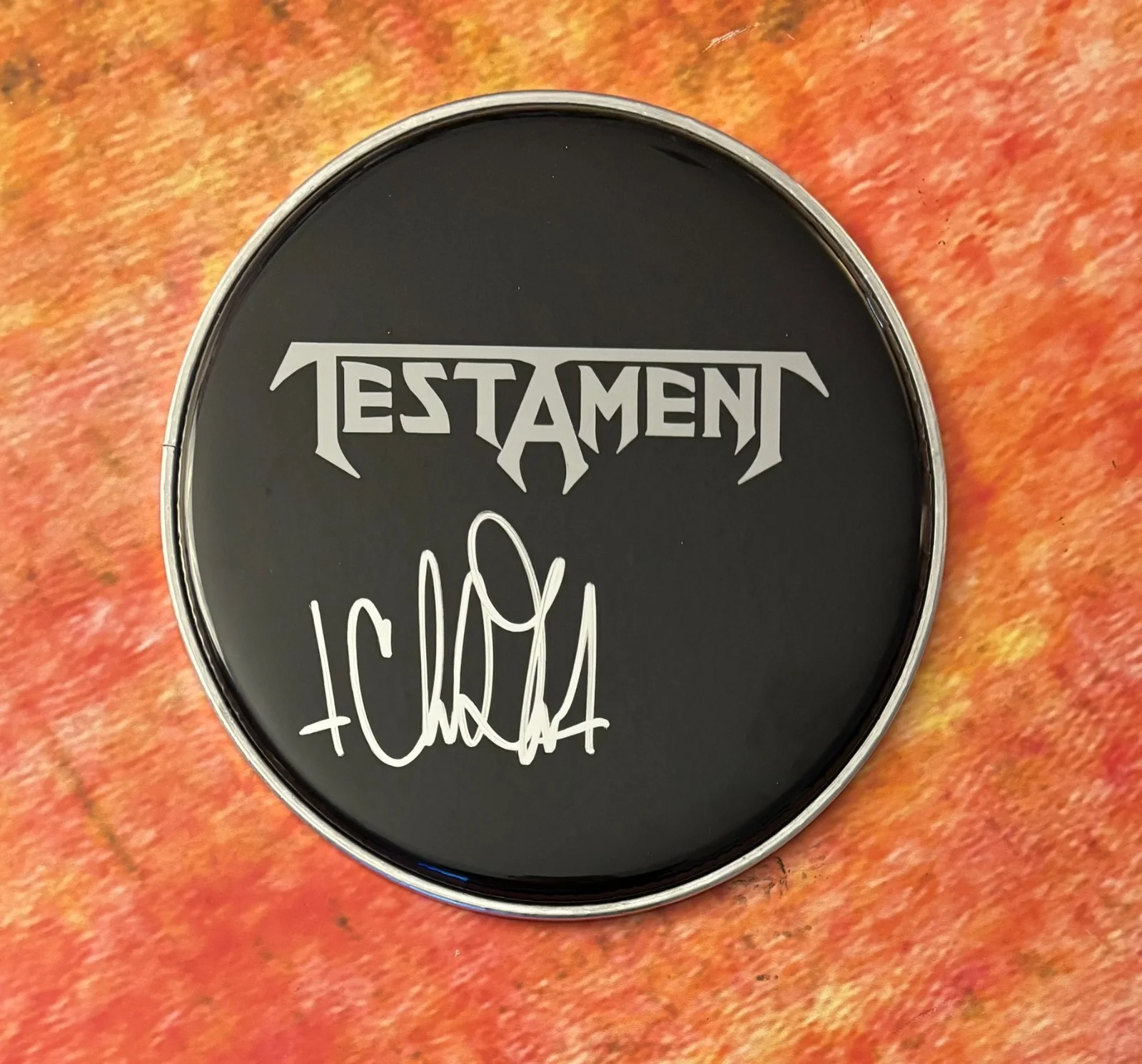 GFA Testament Band Drummer * CHRIS DOVAS * Signed 10" Drumhead PROOF COA, image 4