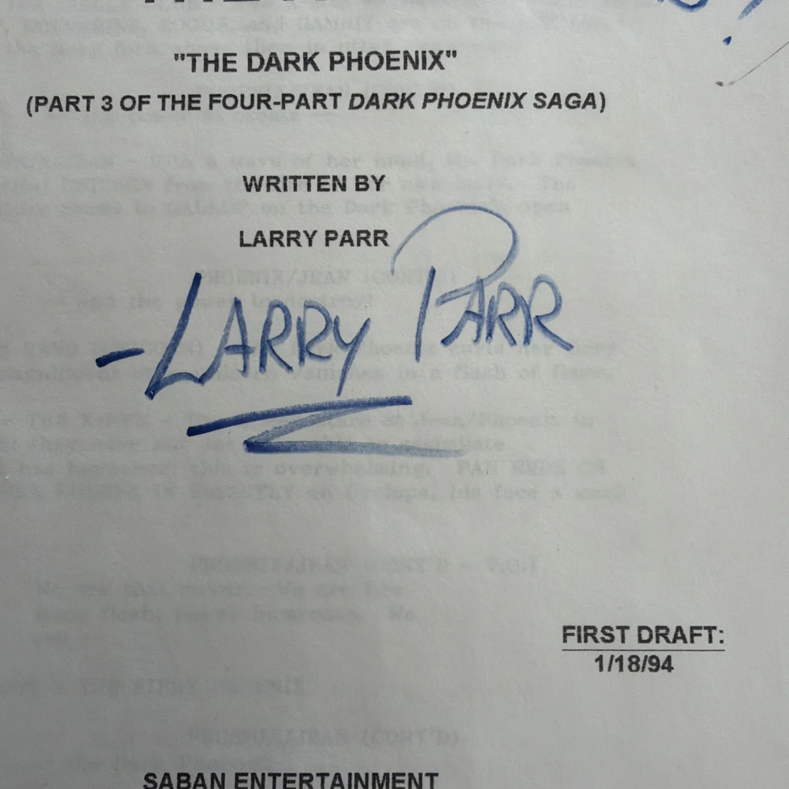 Larry Parr — THE X-MEN THE DARK PHOENIX ITS A MUTANT WORLD SCRIPT SIGNED LARRY PARR 1/250, image 2
