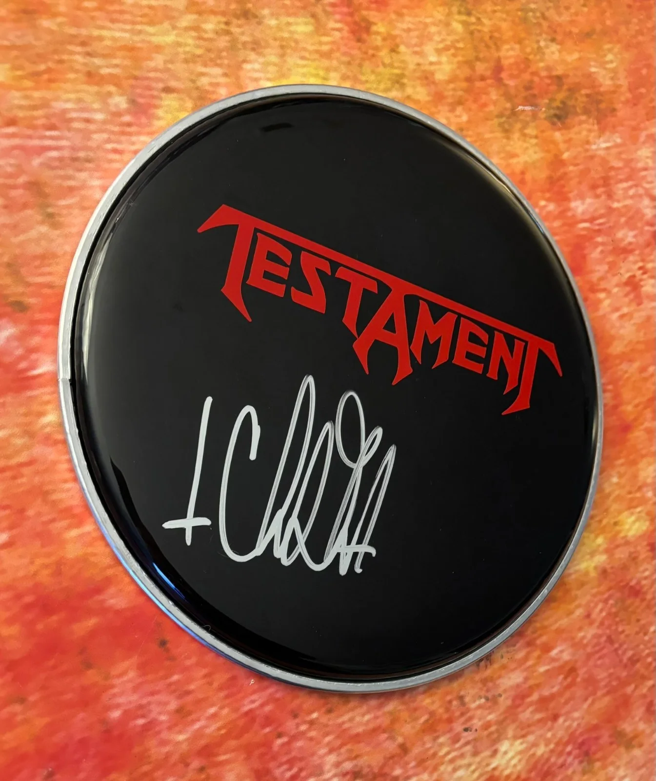 GFA Testament Band Drummer * CHRIS DOVAS * Signed 10" Drumhead PROOF COA, image 3