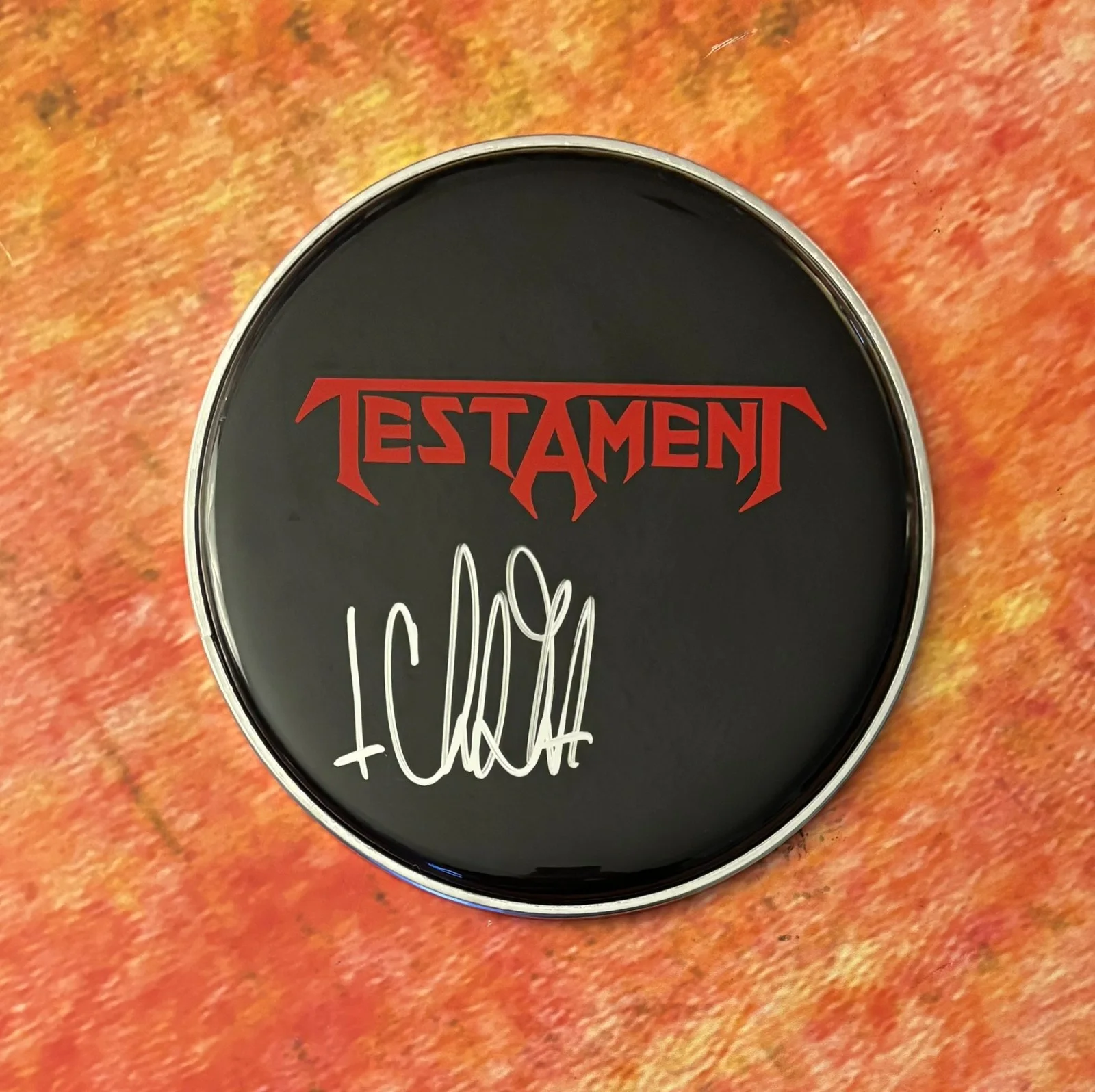 GFA Testament Band Drummer * CHRIS DOVAS * Signed 10" Drumhead PROOF COA, image 4