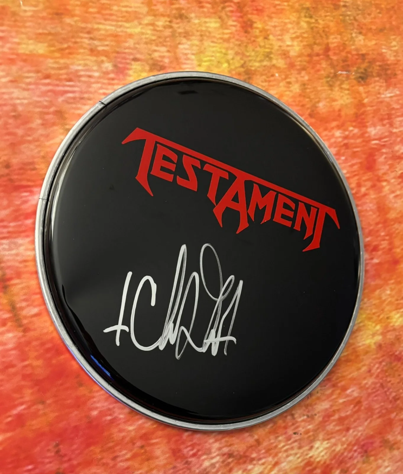 GFA Testament Band Drummer * CHRIS DOVAS * Signed 10" Drumhead PROOF COA, image 3