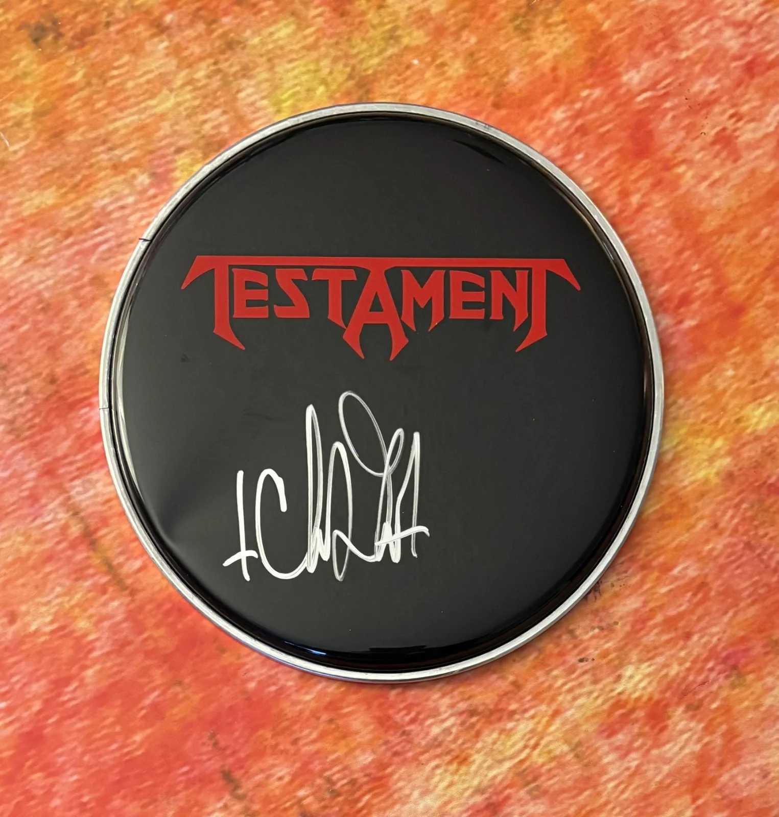 GFA Testament Band Drummer * CHRIS DOVAS * Signed 10" Drumhead PROOF COA, image 4