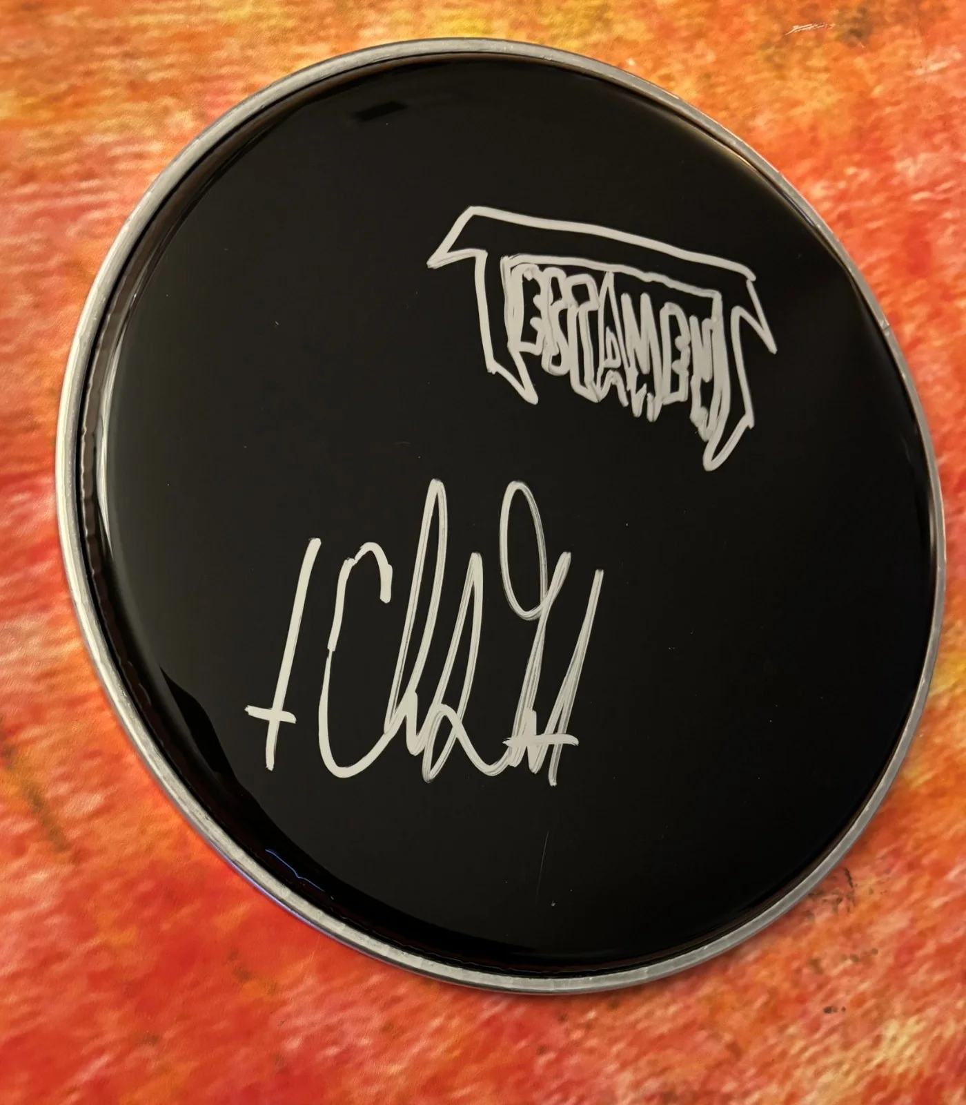 GFA Testament Band Drummer * CHRIS DOVAS * Signed 10" Drumhead PROOF COA, image 3